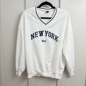 White V-Neck Sweater New York